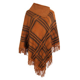 Women's Knitted Checkered Lapel Cape Shawl Coat
