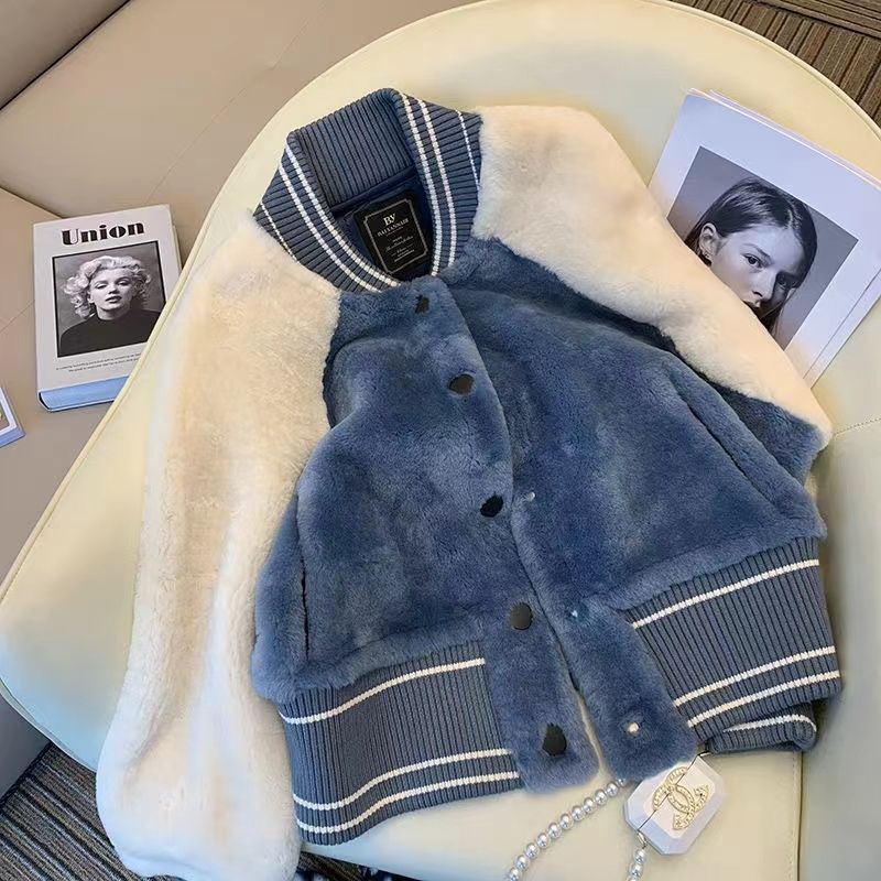 Stitching Lamb Wool Coat