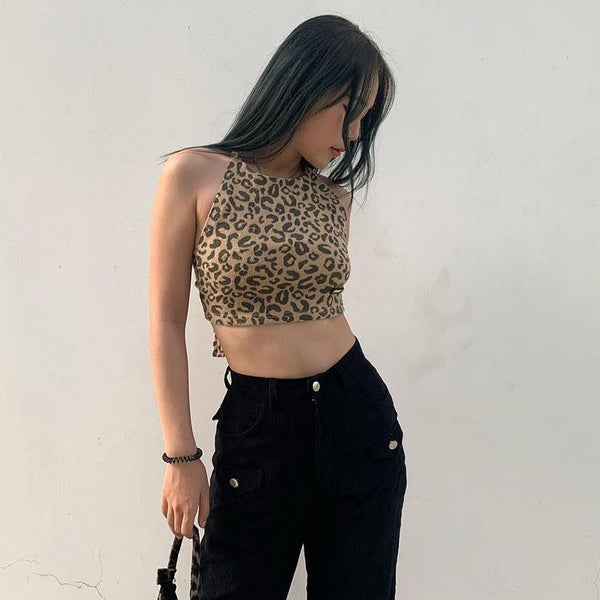 Leopard Print Halter Strap Top