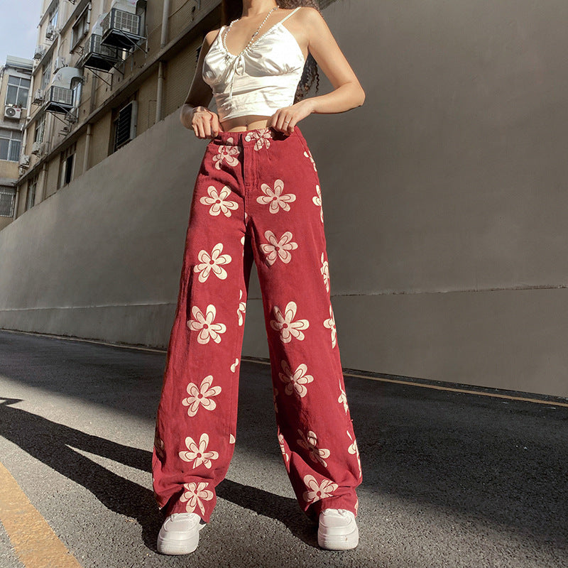 Printed Flowers Wide-leg Pants