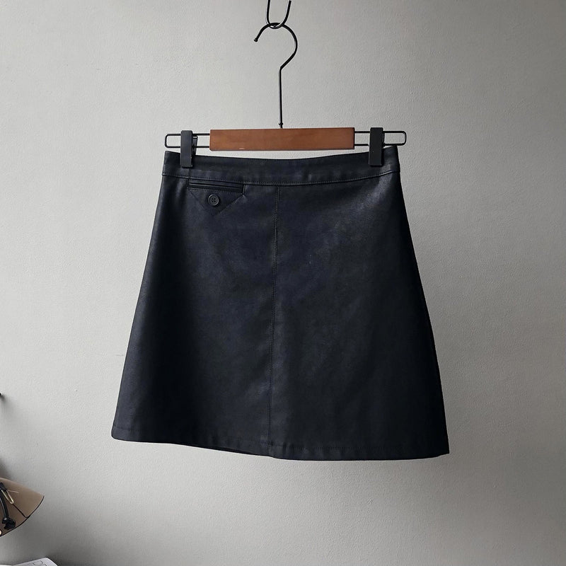 Frosted PU Leather Short Skirt