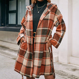 Loose Casual Plaid Mid-length Belted Coat