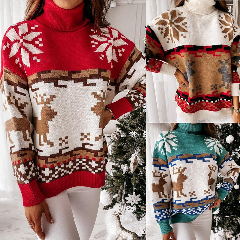 Turtleneck Christmas Jacquard Knitted Sweater