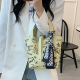 Cartoon Print Silk Scarf Bucket Bag
