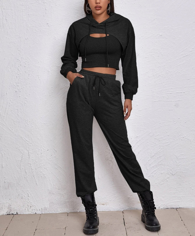 Sports Drawstring Hoodie Loose Three-Piece Suit