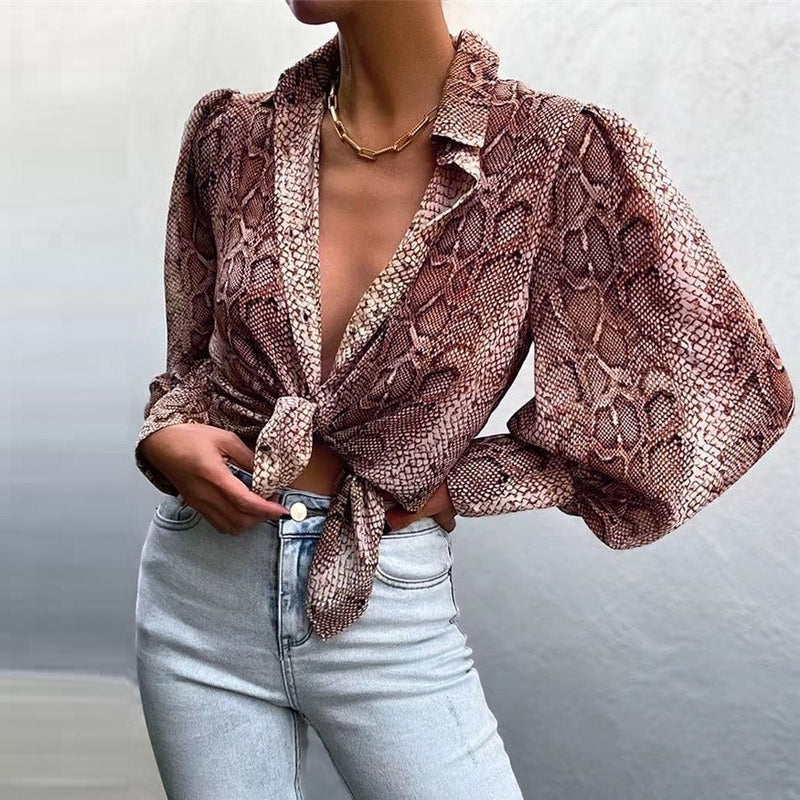 Lantern Sleeve Puff Sleeve Printed Shirt Top
