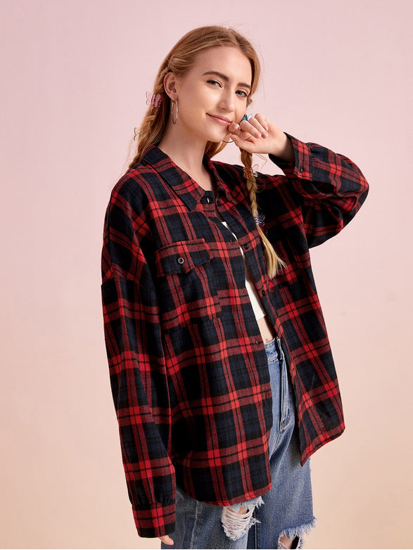 Lapel Long-sleeved Temperament Multicolor Shirt