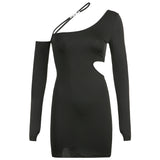 Irregular Slanted Shoulder Slit Long Sleeve Dress
