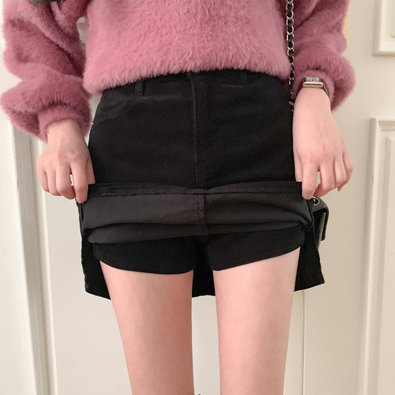 Skirt With Hip Slit Corduroy