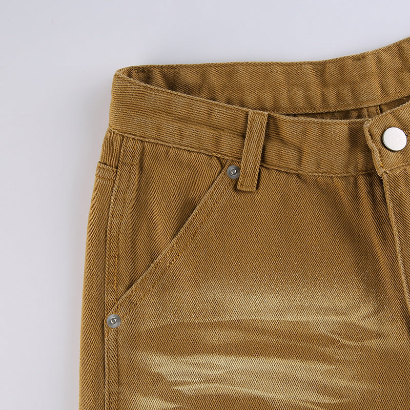 Brown High Waist Slimming Loose Straight-leg Pants