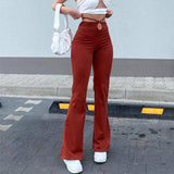 High-waist Elastic Solid Color Trousers