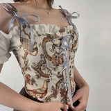 French Retro Wrap Chest Floral Vest