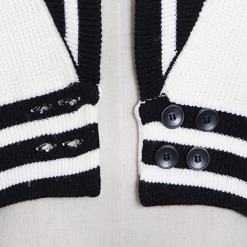 College Style Cardigan Black And White