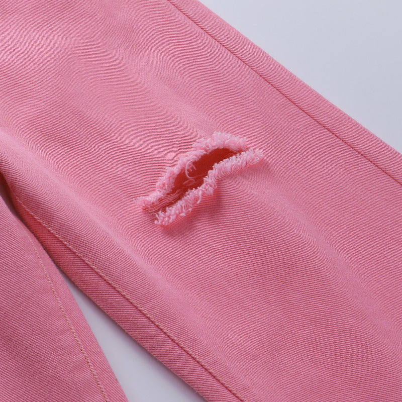 High Waist Ripped Straight Wide Leg Jeans