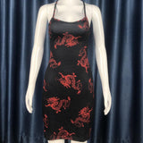 Cutout Back Wrap Chest Print Slim Dress