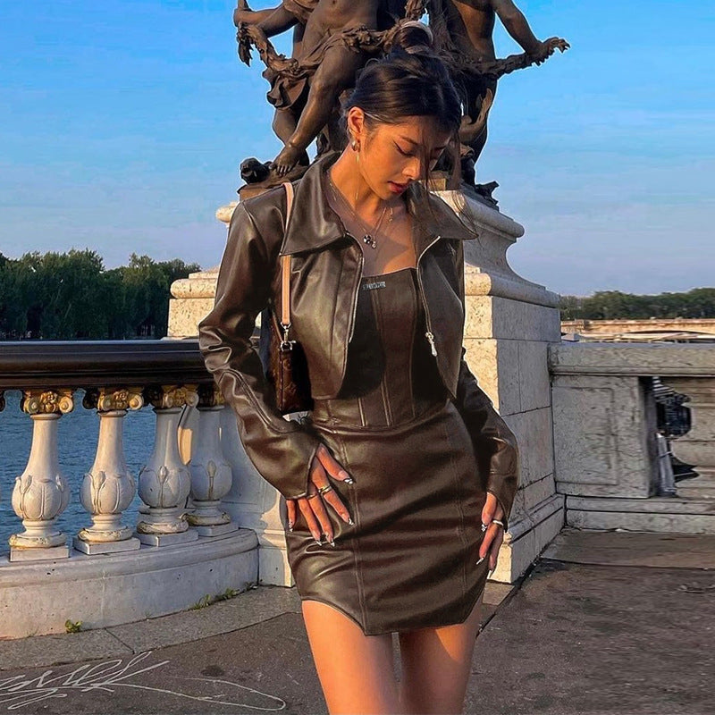 Leather Street Sexy Tube Top Dress Suit