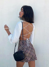 Brown Coffee Tartan Print Mini Skirt