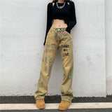 High Waist Slim Straight Loose Splash Jeans