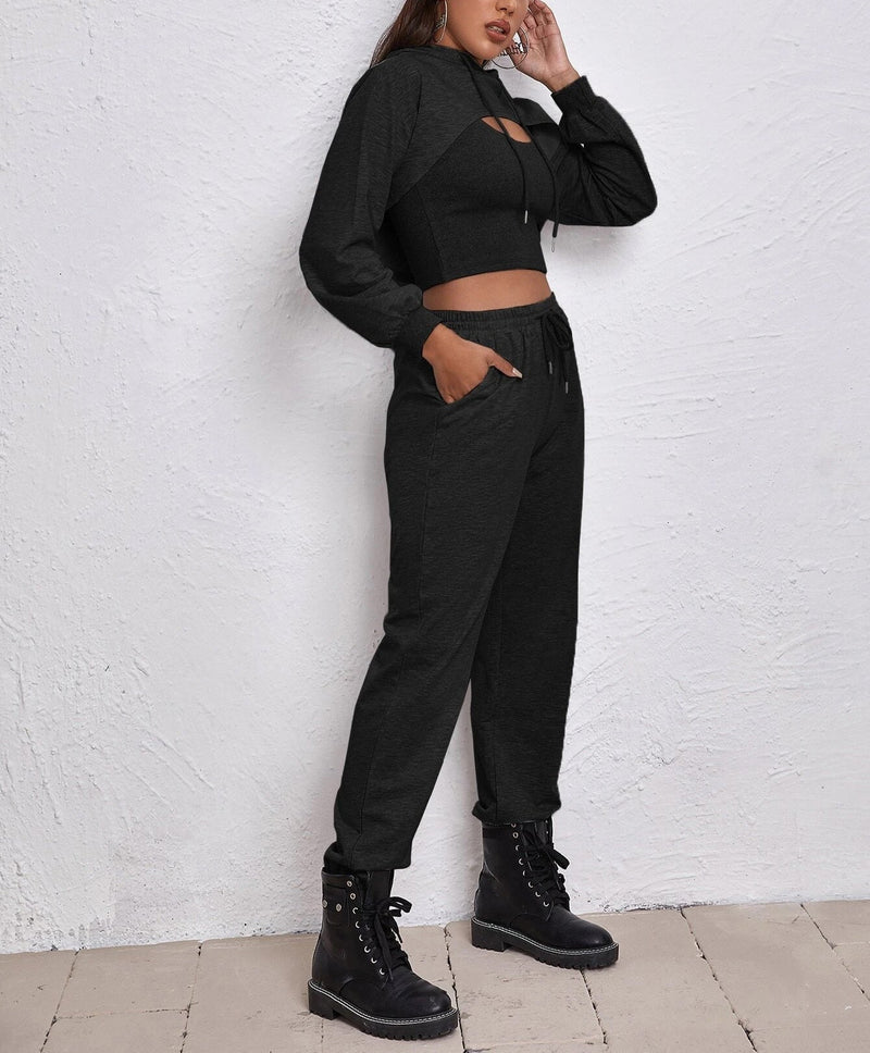 Sports Drawstring Hoodie Loose Three-Piece Suit