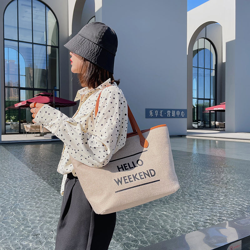 Canvas Fashion Printed Letters Large Capacity Shoulder Bag