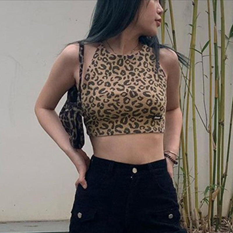 Leopard Print Halter Strap Top