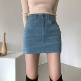 Skirt With Hip Slit Corduroy