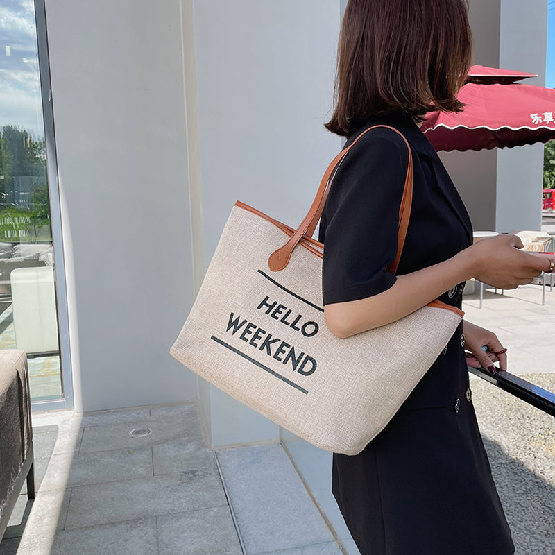 Canvas Fashion Printed Letters Large Capacity Shoulder Bag