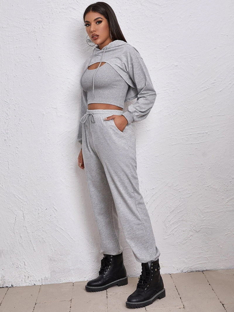 Sports Drawstring Hoodie Loose Three-Piece Suit