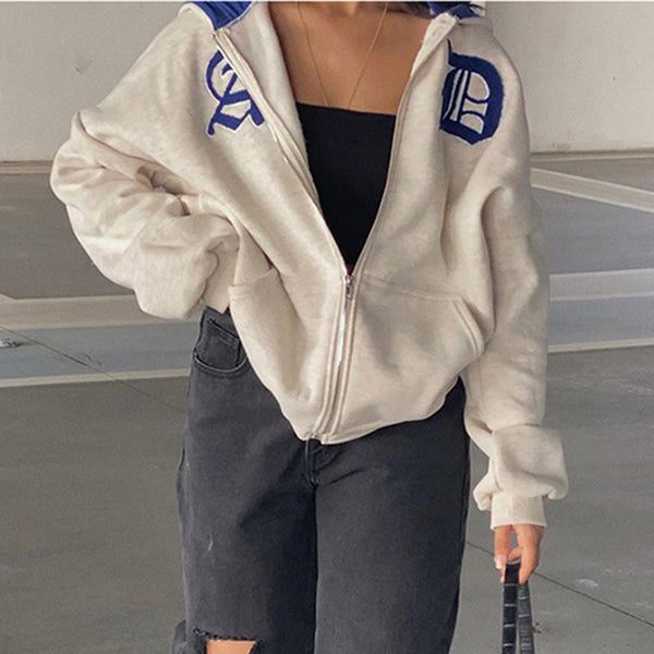 Letter Print Hoodie Sweater Jacket