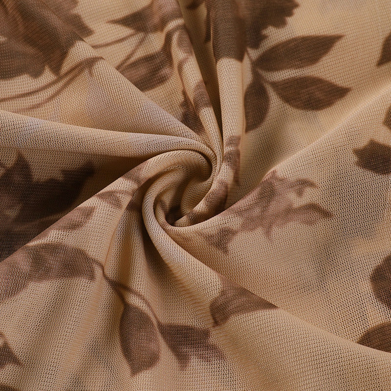 Printed Sexy See-through Long-sleeved Top Shirt