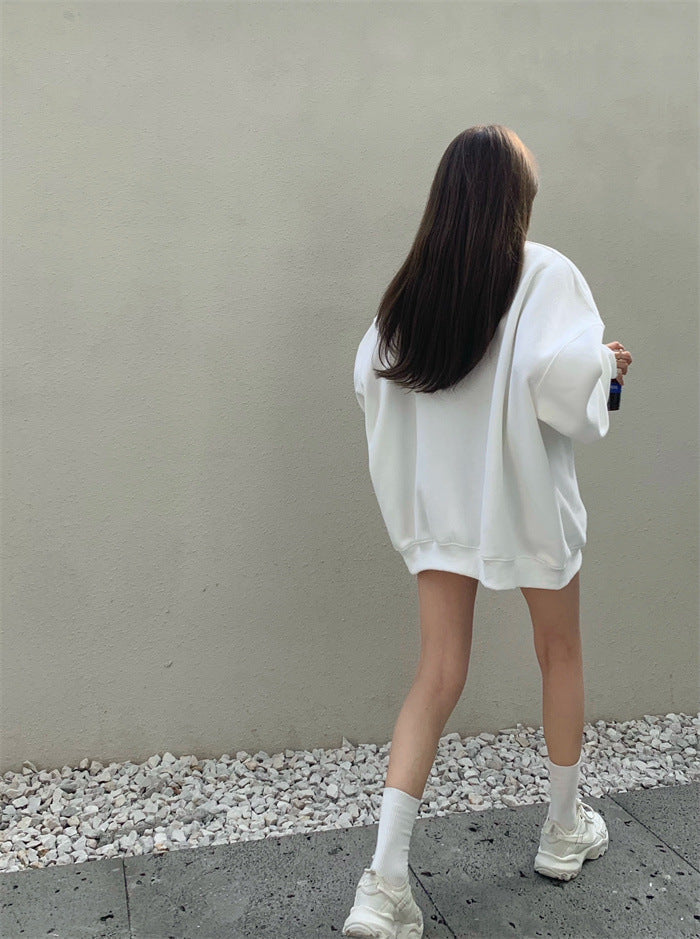 Loose Round Neck Pullover Print Sweatshirt