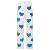 Love Print Contrast Color High-rise Jeans