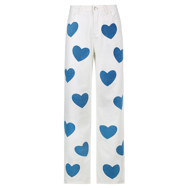 Love Print Contrast Color High-rise Jeans