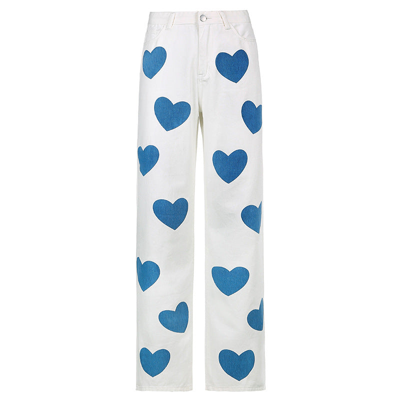 Love Print Contrast Color High-rise Jeans