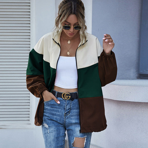 Hit Color Windbreaker Zipper Jacket