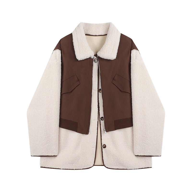 Fake Two-piece Lamb Wool Casual Jacket