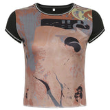 Contrast Printed Tight-fitting Short-sleeved T-shirt