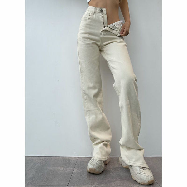 All-match Straight-leg High-waisted Mopping Jeans