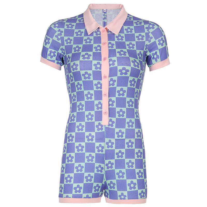 Short Contrasting Button Jumpsuit