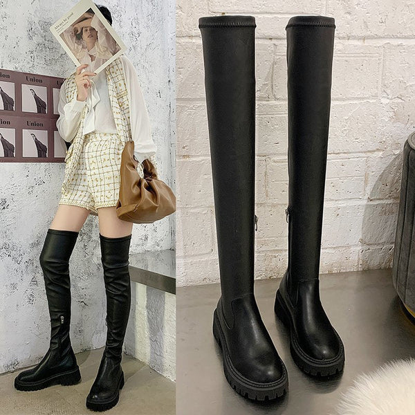Square Heel Over The Knee Long Boots
