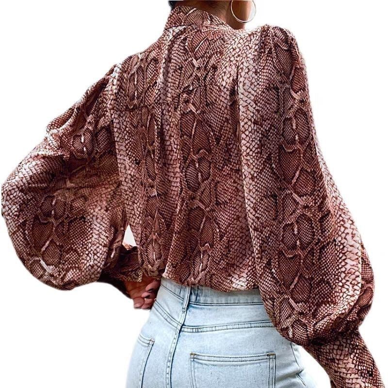 Lantern Sleeve Puff Sleeve Printed Shirt Top