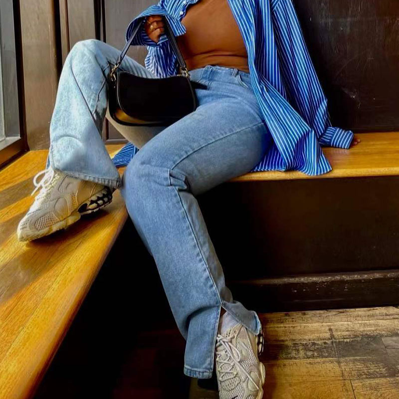 Slit Mopping Vintage Loose High Waist Jeans