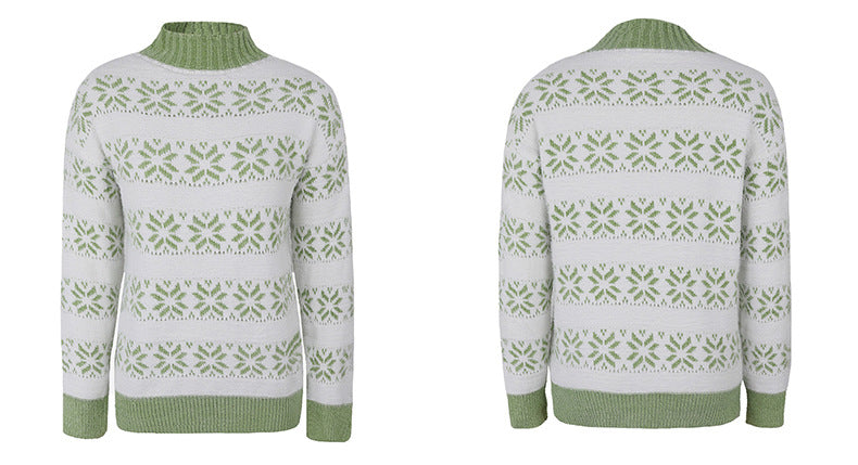 Half High Neck Christmas Snowflake Sweater