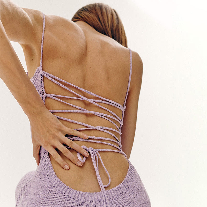 Sexy Big Backless Strappy Sling Long Sweater Dress