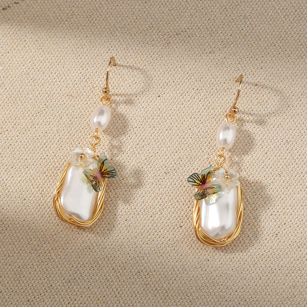 Baroque Court-style French Earrings With Pearl Butterfly Earrings