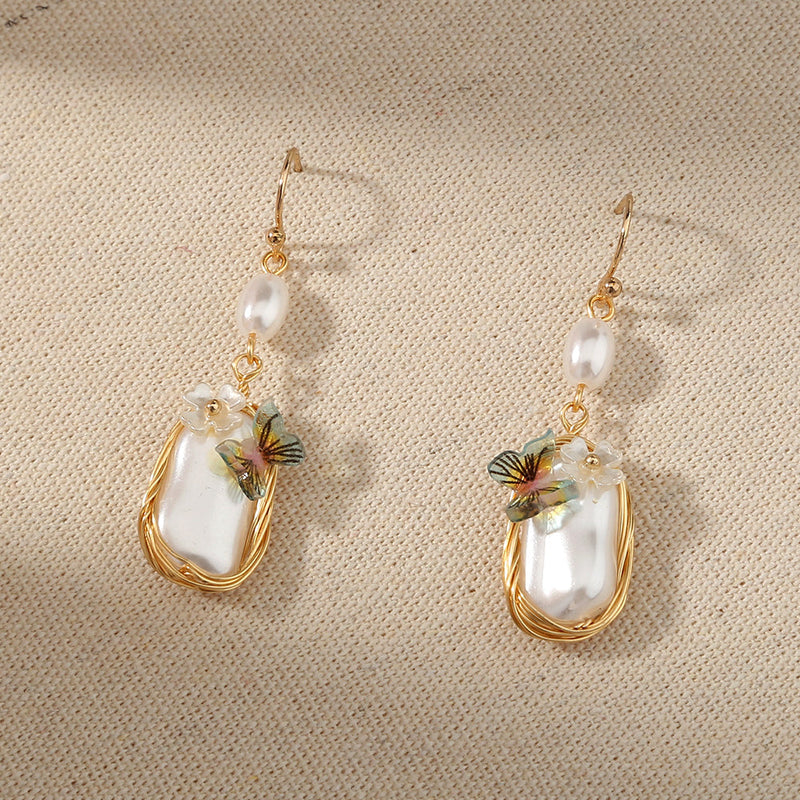 Baroque Court-style French Earrings With Pearl Butterfly Earrings