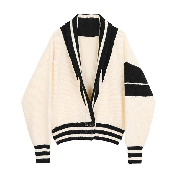 College Style Cardigan Black And White