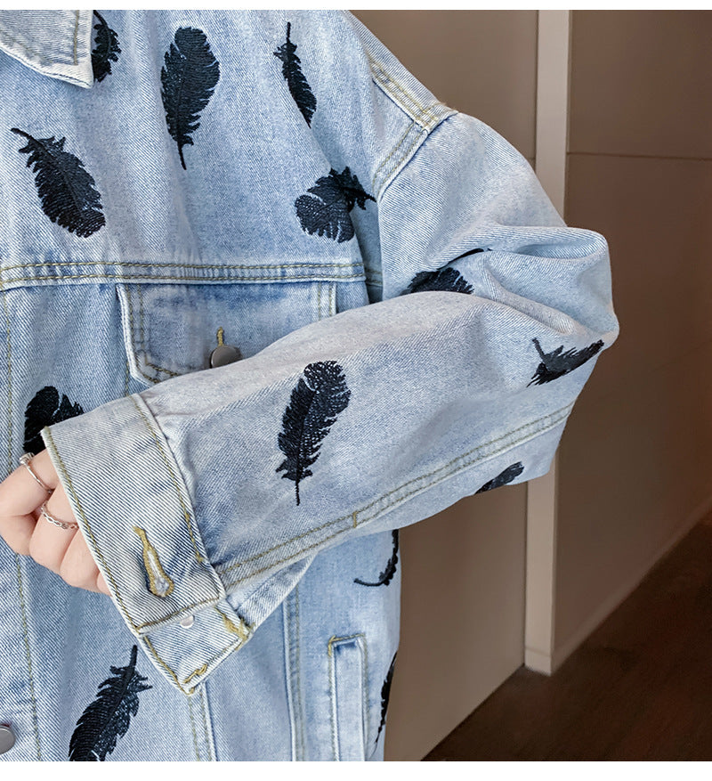 bird feathers Denim Jacket