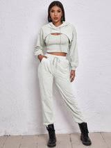 Sports Drawstring Hoodie Loose Three-Piece Suit