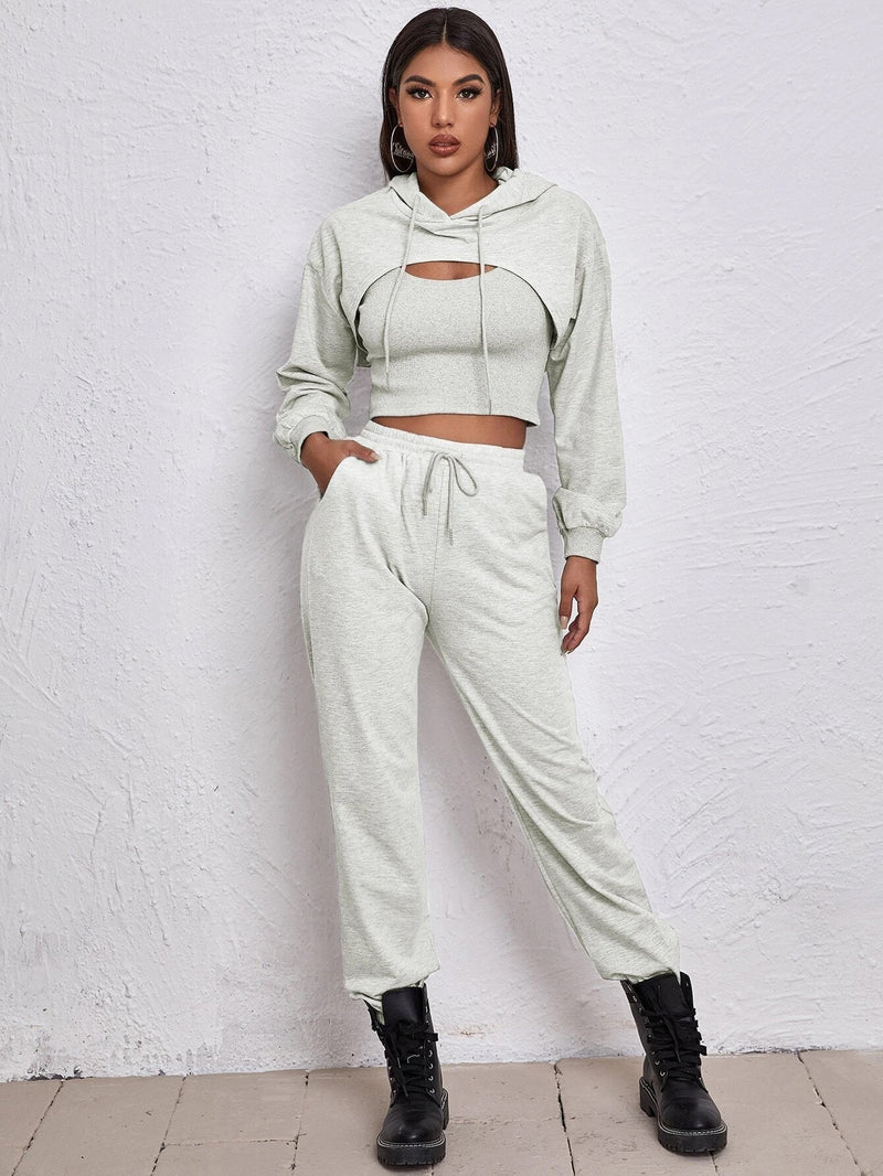 Sports Drawstring Hoodie Loose Three-Piece Suit